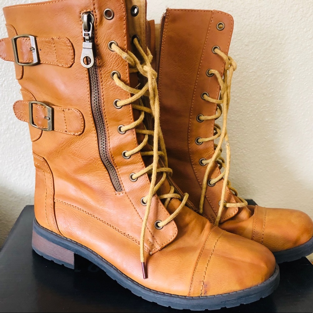 Tan combat boots